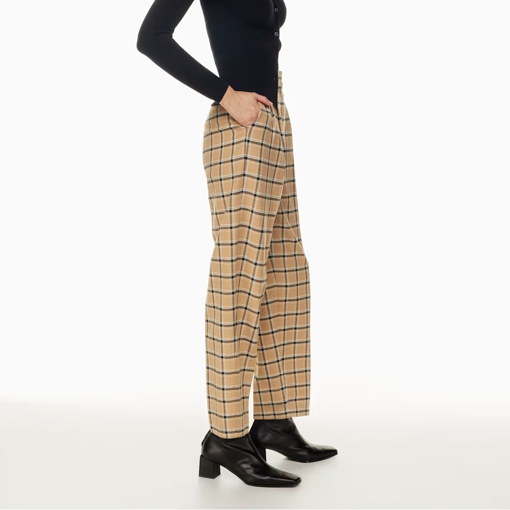Aritzia Wilfred Carrot Windowpane Plaid Check Trouser Pant Camel Tan - Picture 2 of 14
